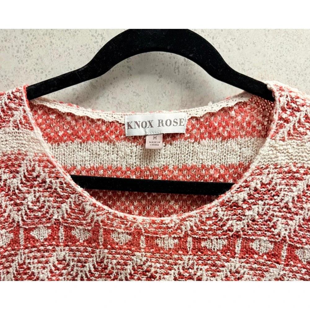 Knox Rose Medium Womens Coral Cream Striped Geometric Boho Festival  Sweater